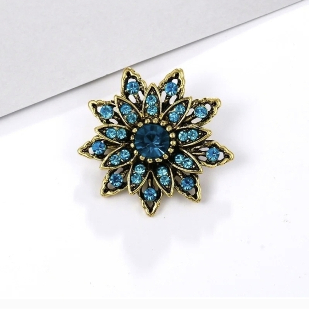 Gold & Blue Floral Brooch
